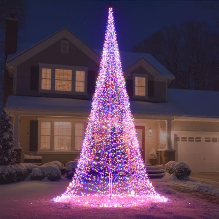 Outdoor Lighting Install - Mât de drapeau extérieur avec sapin